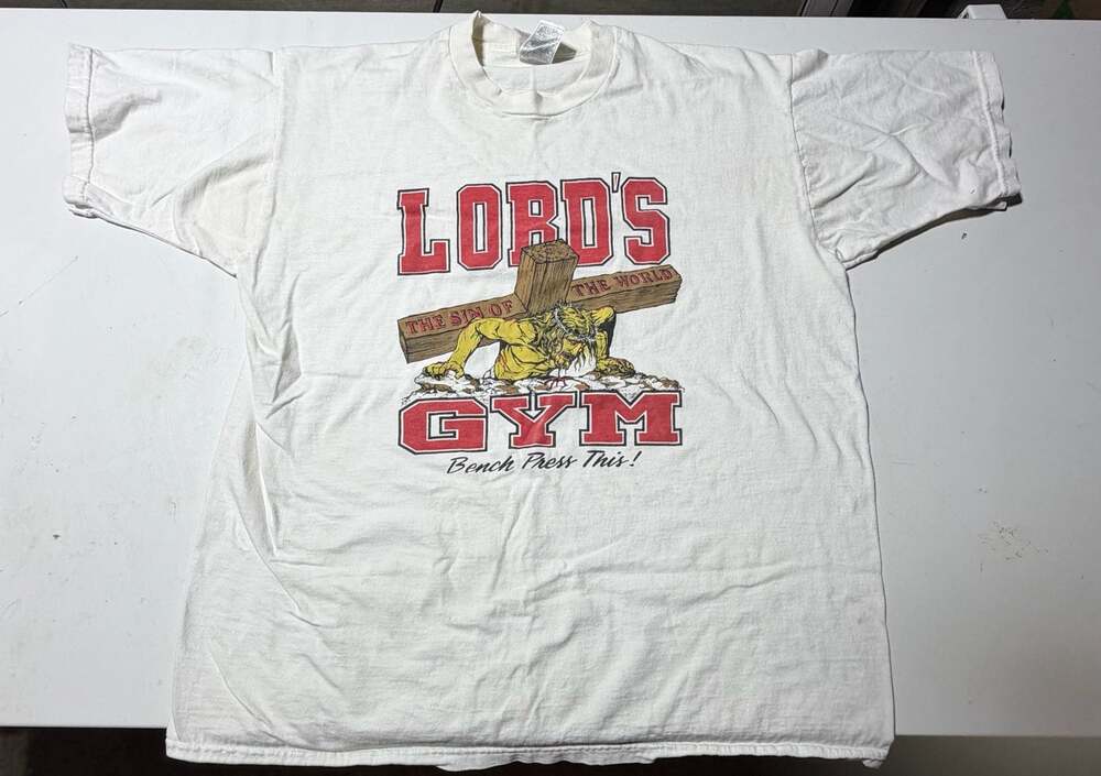 Vintage Fruit of the Loom Lord's Gym Bench Press This! Graphic T-Shirt Size XL